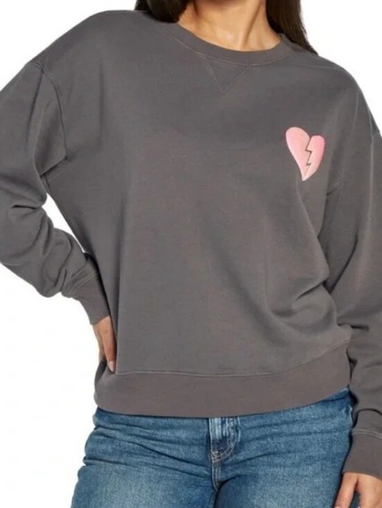Wildfox Tops - Wildfox I Wish It Was Saturday Graphic Sweatshirt Gray Pink Heart Oversized S
